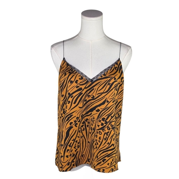 BCBGeneration Bronze Animal Print Cami M NWT Lace Trim Cowl Back Y2K - Picture 1 of 8